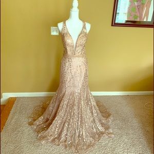 Pretty Champagne & Gold Mermaid Prom Dress